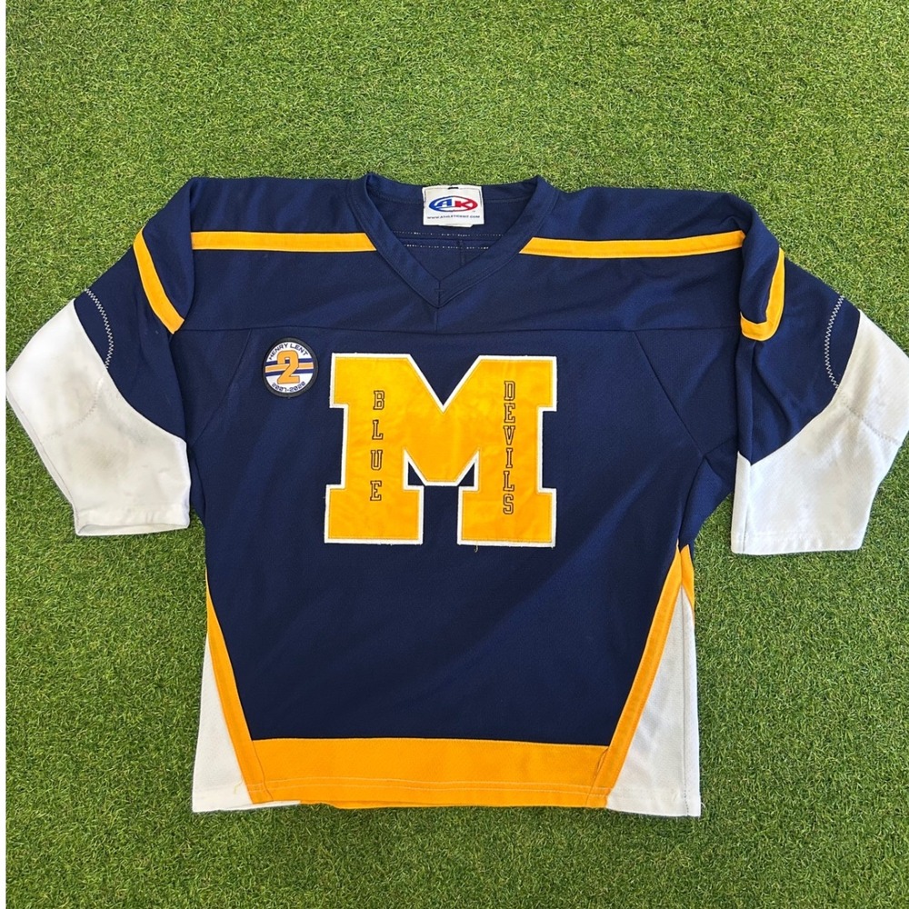 Vintage Blue Devils Hockey Jersey Youth Large Navy Yellow M Patch
